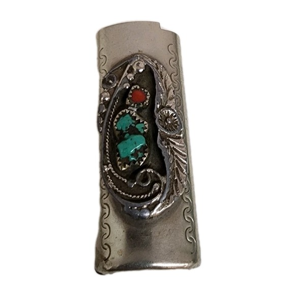 ESCO Nickel Silver Turquoise Lighter Case Southwestern Sleeve 3